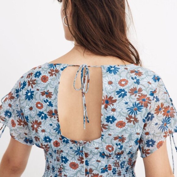 MADEWELL Open Back Mini Dress WILDFLOWER GARDEN BLUE FLORAL size 0 Feminine Cute - Picture 10 of 12